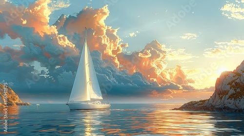 Sailboat glides across serene waters under the summer sky, embodying the joy of yachting amidst nature's vast blue expanse