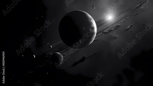 Digital technology black and white halo planet poster background