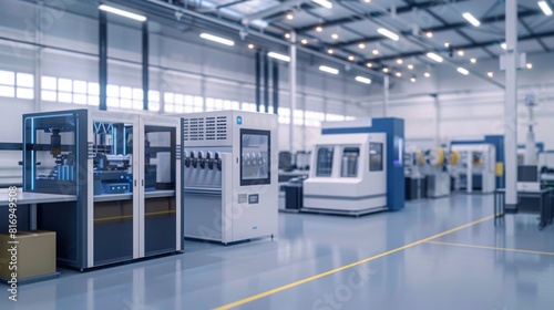  Create an image of a 3D printing facility producing spare parts on-demand for maintenance and repair operations, with additive manufacturing technology reducing lead times and inventory costs 