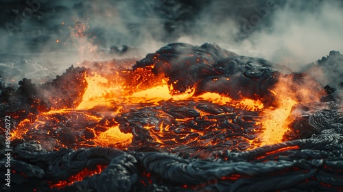 Memorial Day tribute with a scene of fiery lava and smoke, symbolizing the sacrifice of fallen soldiers, a poignant reminder of freedom's cost