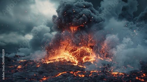 Memorial Day tribute scene with erupting lava and smoke, capturing the fiery essence of sacrifice made by the military for freedom