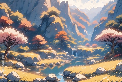  隠れた温泉：幽谷の中のアニメ風景