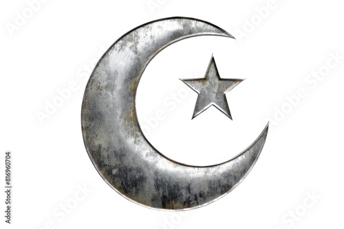 A silver star and crescent moon on a white background, illustrations, clipart, isolated on a transparent background.