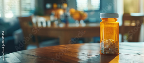 Highquality image of prescription opioids bottle on table symbolizing addiction crisis
