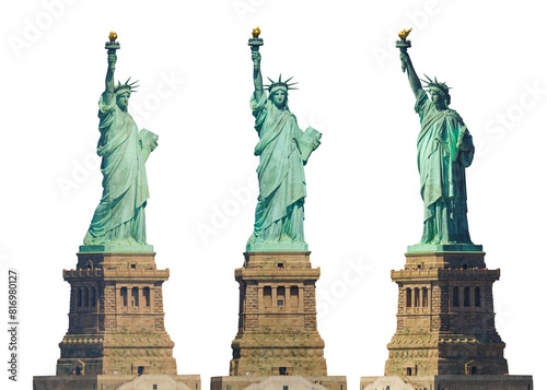 collection of the Statue of Liberty isolated on free PNG Background - New york cityscape river side which location is lower manhattan. Architecture and building with tourist concept.