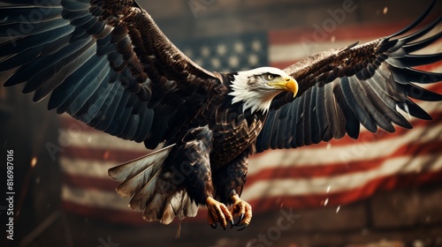 American eagle with flag patriotic tribute for memorial day, veterans day, or fourth of july