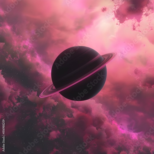 Ir a la página |1234Siguiente a tilted cubic planet with a smooth, shiny, pitch-black surface surrounded by a gaseous stellar ring floating in a vast, ethereal pink cosmic gas space where it flashes