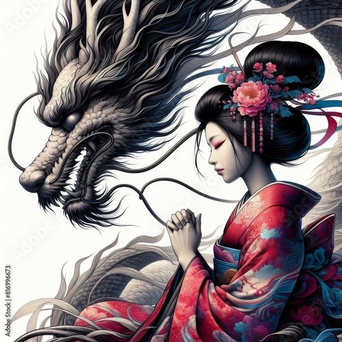chinese dragon and geisha
