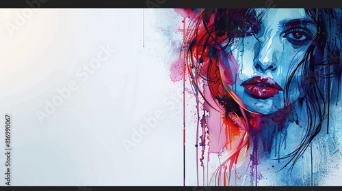 beauty illustration. woman portrait .abstract watercolor .fashion background (Ideal for printing on fabric or paper, poster or wallpaper, house decoration) The portrait is totally fictitious