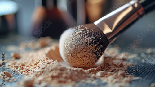 makeup brush in loose powder for beauty purposes , blush on , makeup , beauty cosmetic salon 