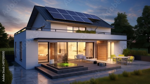New suburban house with a photovoltaic system on the roof 