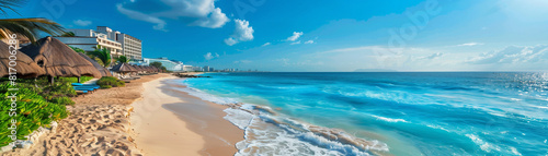 luxury resort beside the beach in Cancun, Mexico. Generative AI