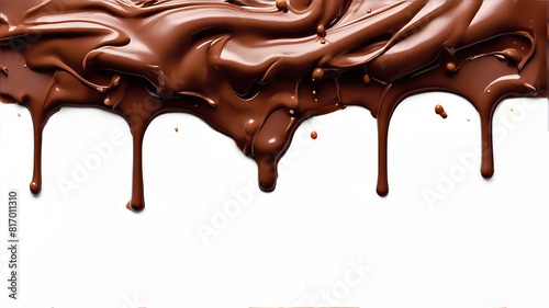 melted milk chocolate pouring down on transparent or clean background