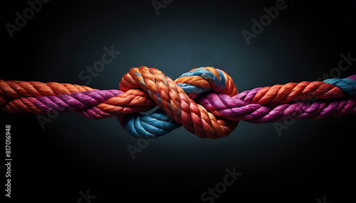 Team rope diverse strength connect partnership together teamwork unity communicate support. Strong diverse network rope team concept integrate braid color background cooperation empower power.