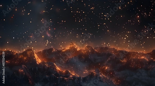 Dramatic Cinematic Fantasy Landscape with Glowing Mountains and Starry Night Sky