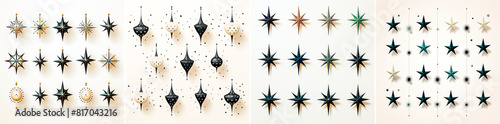 4 photos, Set of black stars on a white background. Add elegance to your interior. Ideal for DIY projects or home decoration. Made from high quality materials
