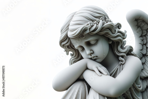 sad angel statue Isolated on white background