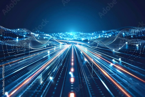 Abstract road background with graphic lines of communication networks, showing connections, social media.
