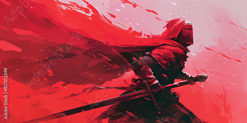 Alizarin Crimson: A warrior readies for battle, their steel clanging against the unforgiving wind. ....... close up