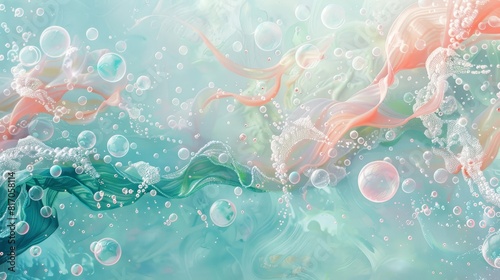 Delicate tendrils and bubbles underwater background