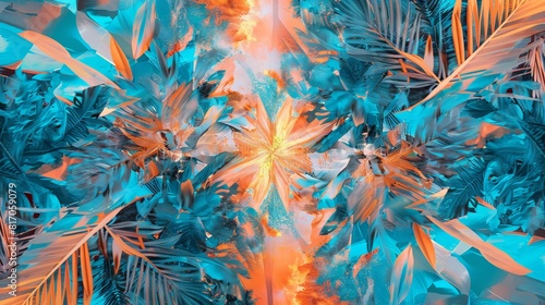 Geometric shapes aquamarine coral golden light tropical energy background