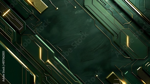Futuristic Digital Circuit Board Abstract Background with Metallic Geometric Patterns and Interconnected Lines