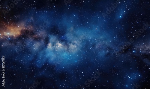 Milky Way Galaxy in a Blue Space Filled with Stars, Gas, and Dust. Night sky background