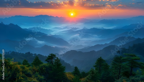 Morning scenery, sunrise, mountains, beautiful, fog survey and fog news