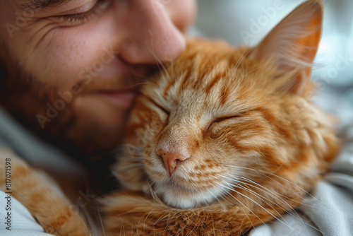 Hombre con su gato abrazandose