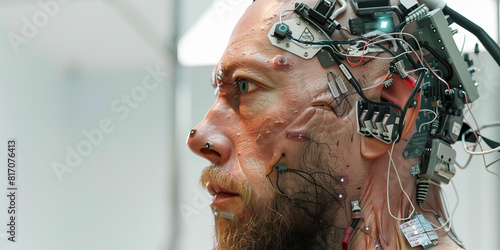 His body is a canvas of tech, from the neural link in his temple to the chips embedded under his skin. He's a walking, talking reminder of humanity's ever-evolving relationship with technology