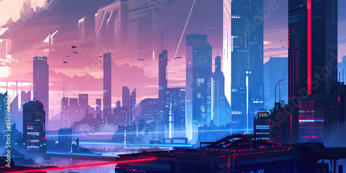 A futuristic city skyline looms large behind them, as they engage in high-stakes hacking tournaments, their skills honed to a razor's edge. 