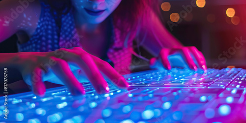  The Digital Nomad's Journey: Finger Dance on Illuminated Keyboard Navigates Cyber Highways Seamlessly