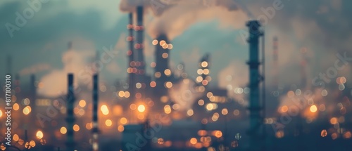 Close up of an industrial building replica, its scaled smokestacks less ominous against a blurred, industrious skyline, sharpen with copy space