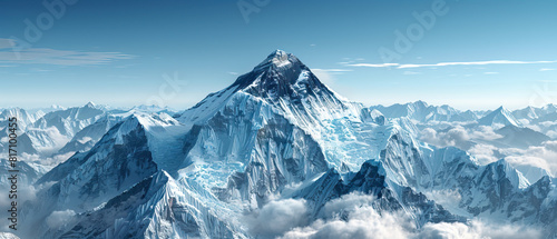 Very modern, current, contemporary nature background, wallpaper, backdrop, texture, Mount Everest mountain and snowy Himalayan mountains, range, isolated. Realistic LIDAR model, scan, map, 3D design