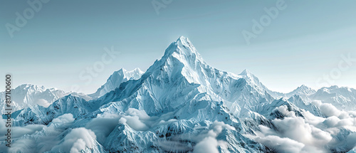 Very modern, current, contemporary nature background, wallpaper, backdrop, texture, Mount Everest mountain and snowy Himalayan mountains, range, isolated. Realistic LIDAR model, scan, map, 3D design