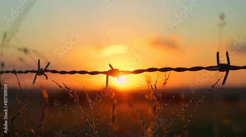 As the sun sets against a twilight sky the barbed wire fence stands as a stark reminder of a failed approach to defining boundaries where the notion of delineating territories hardened into