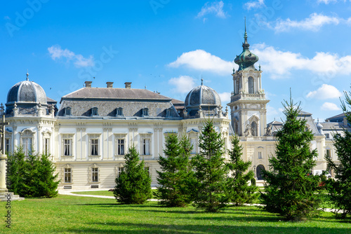 green park with a view of the Beautiful baroque Festetics Castle in Keszthely Hungary