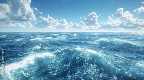  Ocean Wallpaper, Blue sky with fluffy clouds stretches over a calm ocean