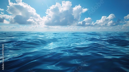  Ocean Wallpaper, Blue sky with fluffy clouds stretches over a calm ocean