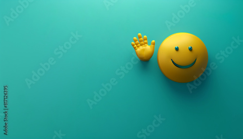 A minimalist 3D of a single yellow high five emoji with hands, on a solid turquoise background.