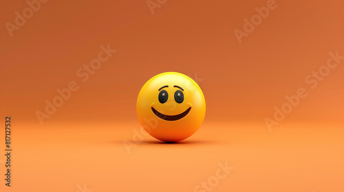 A minimalist 3D of a single yellow mischievous emoji on a solid burnt orange background.