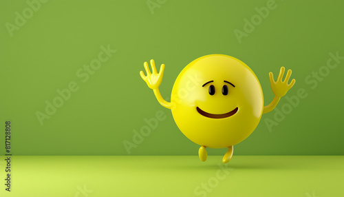 A minimalist 3D of a single yellow waving emoji with hands, on a solid lime green background.