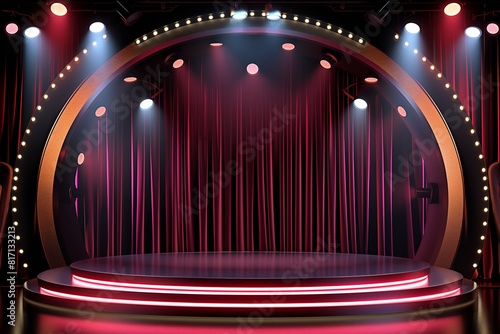 Illuminated stage with curtains and vibrant lighting
