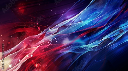 Starry Patriotic Abstract Background – Red, White, and Blue Waves