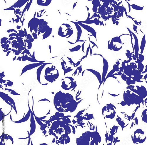 Floral seamless pattern with big flowers and Vector illustration.