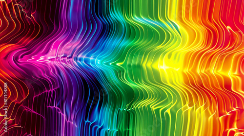A colorful, rainbow-colored wave pattern. The colors are bright and vibrant, creating a sense of energy and excitement. The image is abstract and artistic, with no clear subject or focal point