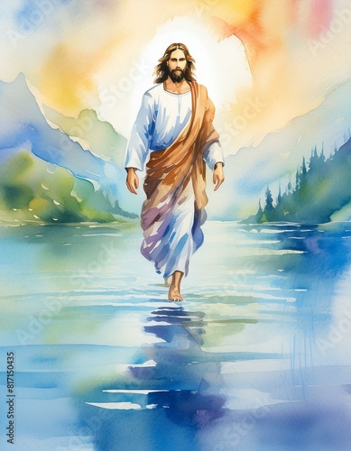 Jezus chodzący po wodzie ilustracja