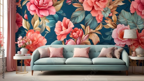 Indulge in the beauty of backgrounds that feature unbelievable patterns, rendered in a range of styles and variations to suit every taste. background with sofas and decorated wall.