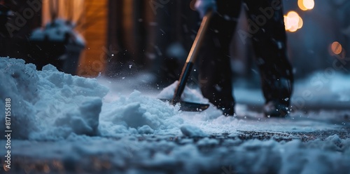 a man shoveling snow in the winter