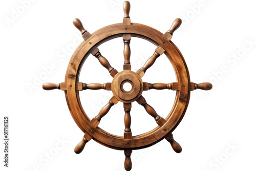 Classic wooden ship steering wheel. isolated on black background